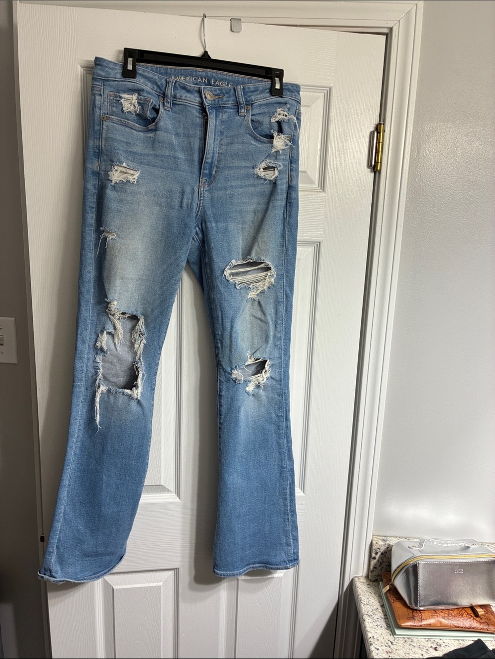 American Eagle Outfitters Light Blue Distressed Flare Jeans